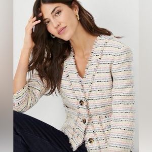 Ann Taylor Shimmer Fringe Tweed Cardigan Jacket